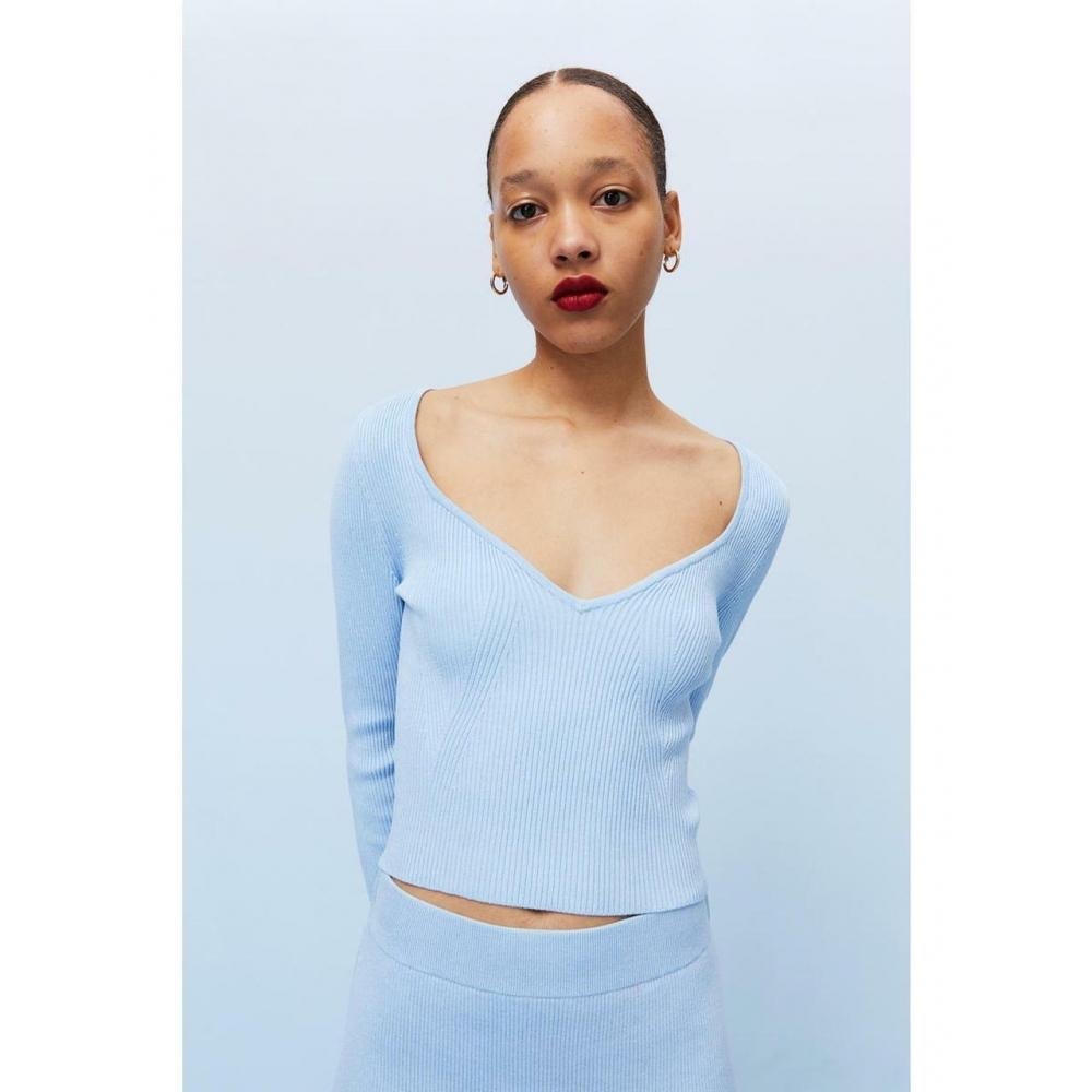 H&M Sky Blue Ribbed Knit Top